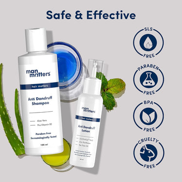 Man Matters Anti Dandruff Shampoo 100ml & Removal Lotion 60ml | Removes Heavy Dandruff, Reduces Flakes & Relieves Scalp Irritation | Kit for Stage 2 Dandruff